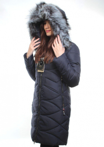 AZ1819HM Пальто женское зимнее (холоффайбер, натуральный мех чернобурки) размер S (42 российский)
