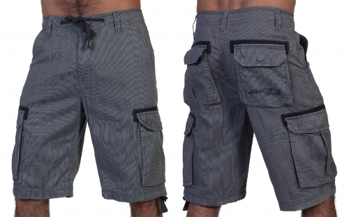 Мужские брендовые шорты Jeanswest – объемные карманы, актуальная мелкая полоска №342