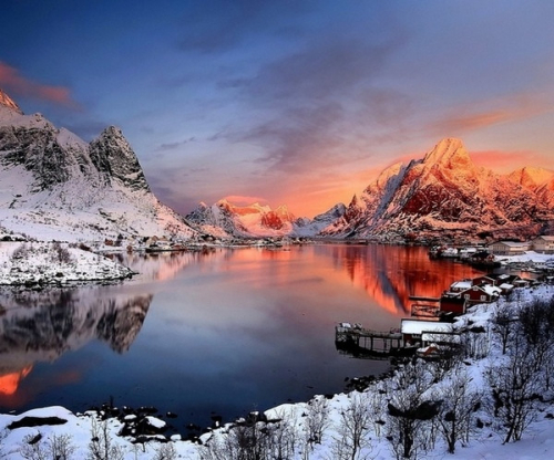 Картины по номерам 40х50 Зимний пейзаж Норвегии
