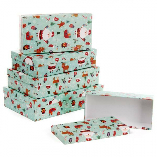Набор новогодних подарочных коробок 5 шт Прямоугольник 30*18*7см Дед мороз затейник 109628
