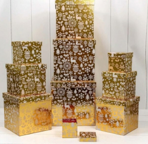 Набор Новогодних подарочных коробок из 10шт Куб 26,5*26,5*26,5 