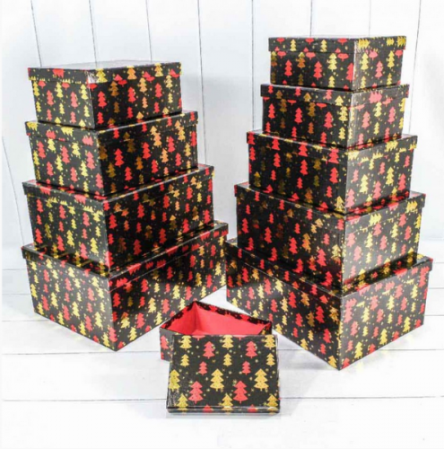 Набор Новогодних подарочных коробок Прямоугольник 37,5*29*16 Новогодний черный 730605/1638