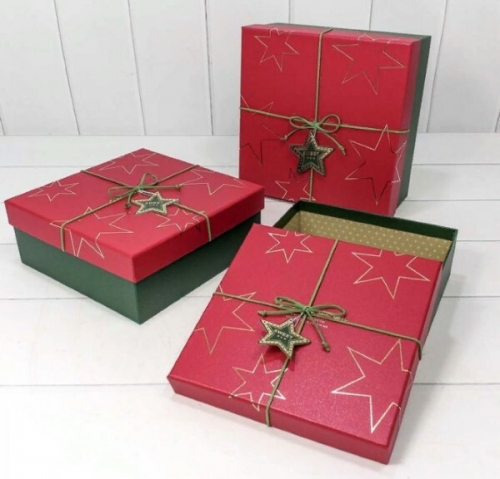 Набор новогодних подарочных коробок из 3шт Квадрат 24*24*11,5 