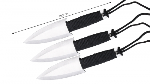 Тренировочные метательные ножи Мастер-К Black  (3 шт., паракорд, чехол) №189