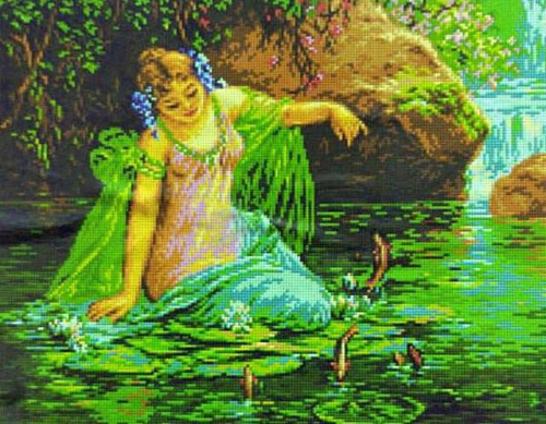 Алмазная мозаика 40х50 Девушка у ручья с рыбками