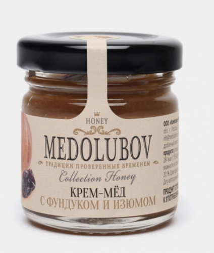Крем-мёд Медолюбов фундук с изюмом 40мл