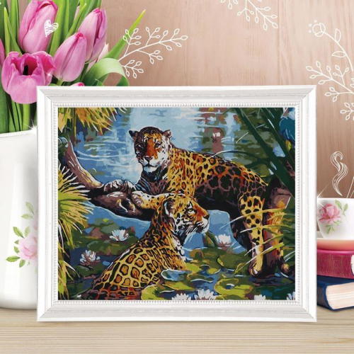 Роспись по холсту «Леопарды» по номерам с красками по 3 мл+ кисти+крепеж, 30×40 см