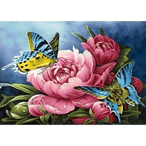 Алмазная мозаика с полным заполнением «Бабочки и пионы» 38 x 27 см