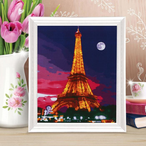 Роспись по холсту «Ночь в Париже» по номерам с красками по 3 мл+ кисти+крепеж, 30×40 см