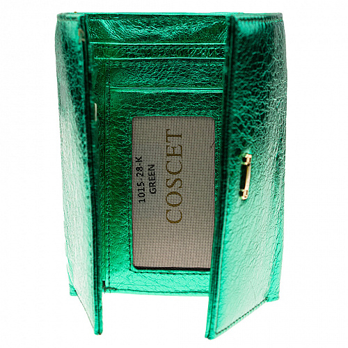 1015-28k green кошелек COSCET натуральная кожа 9х14x2