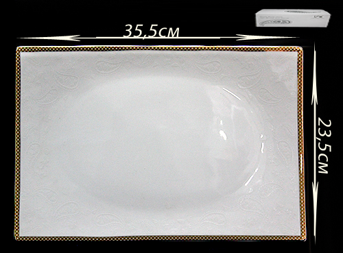 125-026 Прямоугольное блюдо 35см. в под.уп. GALAXY GOLD  (х15) Костяной фарфор.