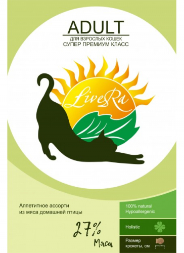 LiveRa Полнорационный сухой корм для взрослых кошек курица Adult