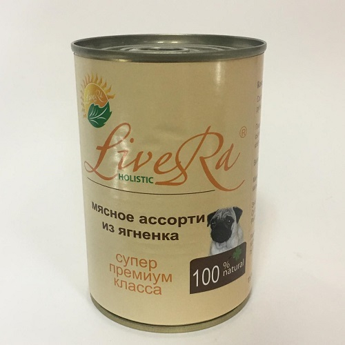 Корм консервированный для собак LiveRa мясное ассорти с бараниной 400 гр.