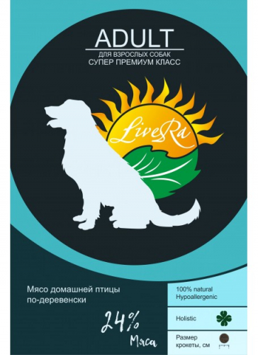 LiveRa Полнорационный сухой корм для взрослых собак Adult курица и индейка