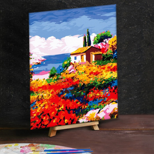 Картина по номерам на холсте 40×50 см «Поляна цветов у домика»