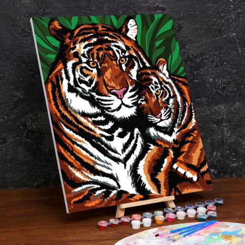 Картина по номерам на холсте с подрамником «Тигры» 40×50 см