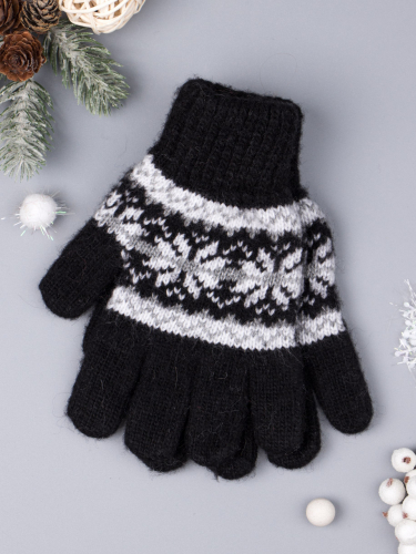 Перчатки вязаные для девочки, снежинки, черный