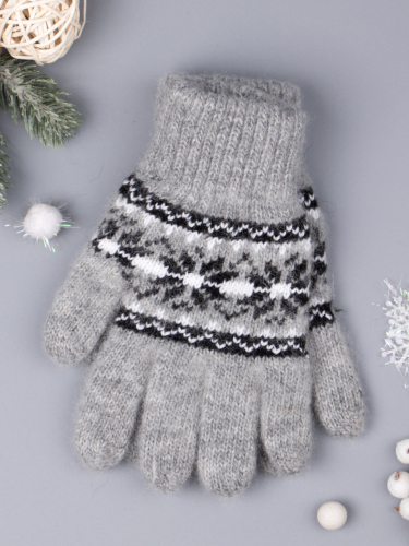 Перчатки вязаные для девочки, снежинки, серый