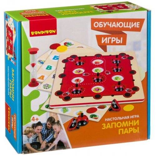 Обучающие игры Bondibon Настольная игра «ЗАПОМНИ ПАРЫ», BOX 25,5x6,5x25,5 см