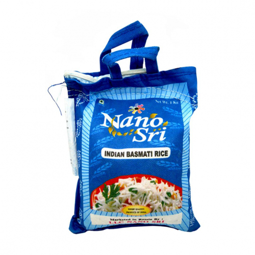 NANO SRI Indian Basmati rice Рис басмати непропаренный в синем мешке 1кг
