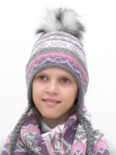 Комплект зимний для девочки шапка+шарф Анютка (Цвет розовый), размер 52-54, шерсть 70%