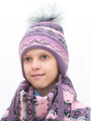 Комплект зимний для девочки шапка+шарф Анютка (Цвет светло-сиреневый), размер 52-54, шерсть 70%