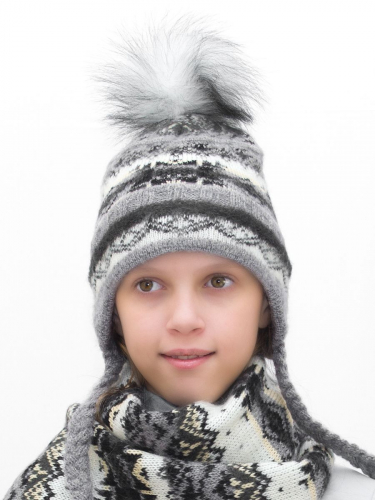 Комплект зимний для девочки шапка+шарф Анютка (Цвет серый), размер 52-54, шерсть 70%