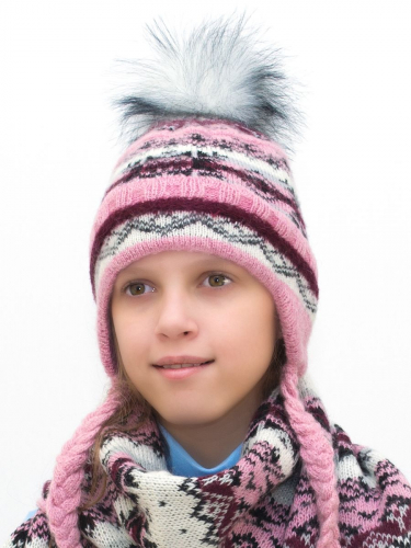 Комплект зимний для девочки шапка+шарф Анютка (Цвет бордовый), размер 52-54, шерсть 70%