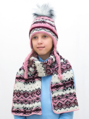Комплект зимний для девочки шапка+шарф Анютка (Цвет бордовый), размер 52-54, шерсть 70%