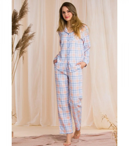 Женская фланелевая пижама с брюками LNS 435-20/21 персик+синий, Key (Польша)