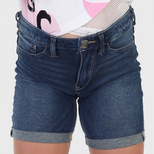 Джинсовые шорты для девочки – модный подворот, ровный синий цвет №536