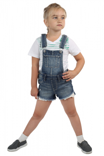 Джинсовые детские шорты-комбинезон – модная бахрома, ажурные акценты №555