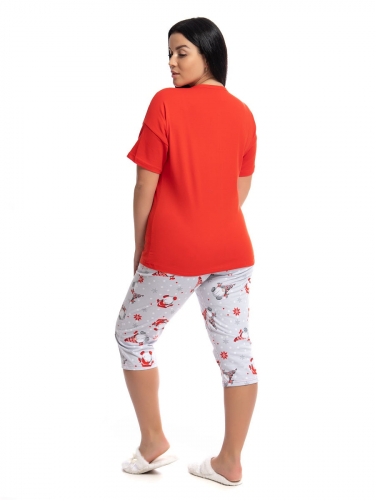 Пижама НОВОГОДНЯ  с бриджами красная 