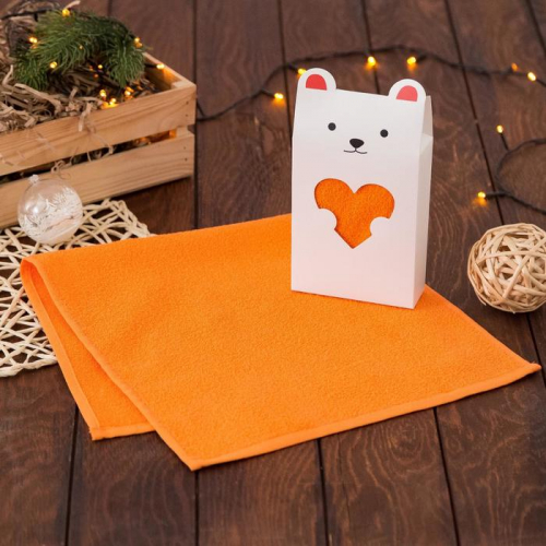 Полотенце подарочное «Мишка с сердечком», 30х60 см, цвет оранжевый