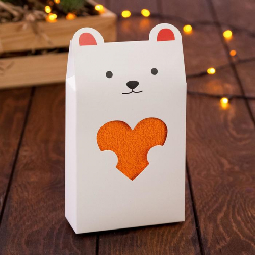 Полотенце подарочное «Мишка с сердечком», 30х60 см, цвет оранжевый
