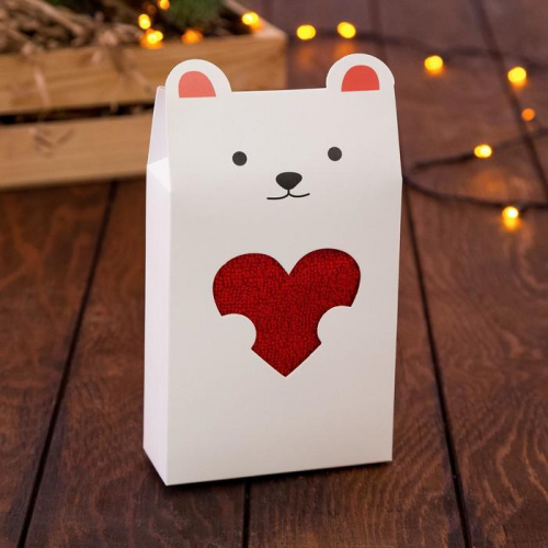 Полотенце подарочное «Мишка с сердечком», 30х60 см, цвет красный