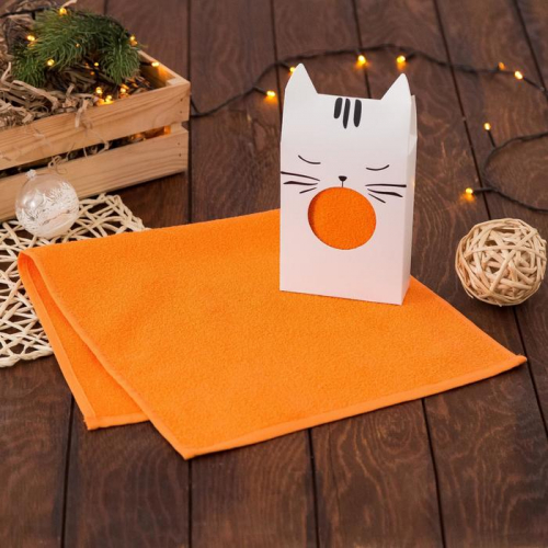 Полотенце подарочное «Котик», 30х60 см, цвет оранжевый