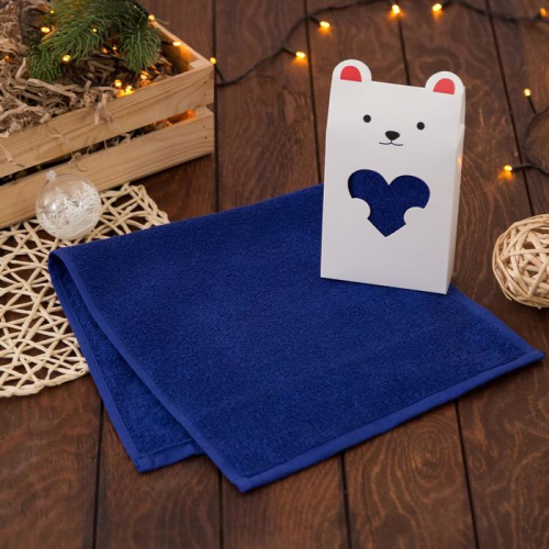 Полотенце подарочное «Мишка с сердечком», 30х60 см, цвет синий