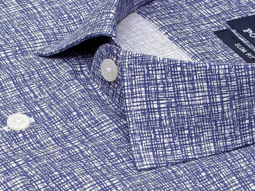 Синяя приталенная мужская рубашка Poggino 5007-15