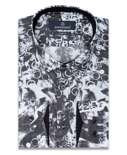 Приталенная мужская рубашка Poggino 5007-85 в абстракции
