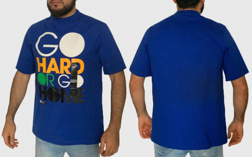 Синяя мужская футболка Sean John – бескомпромиссный принт-фраза «Go Hard Or Go Home» №721