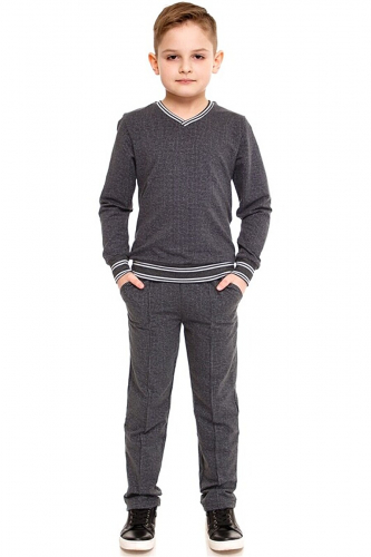 Костюм (пуловер+брюки) #236669Гусиная лапка мелкая серый+полоска белая на антраците