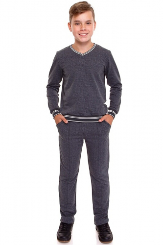 Костюм (пуловер+брюки) #228300Гусиная лапка мелкая текстильная синий+полоска белая на темно-синем99