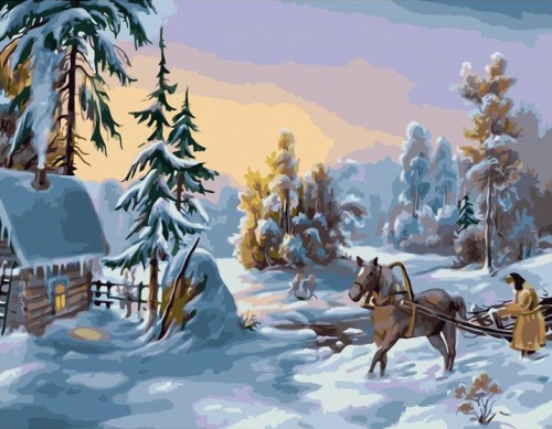 Картины по номерам 40х50 Зима в деревне