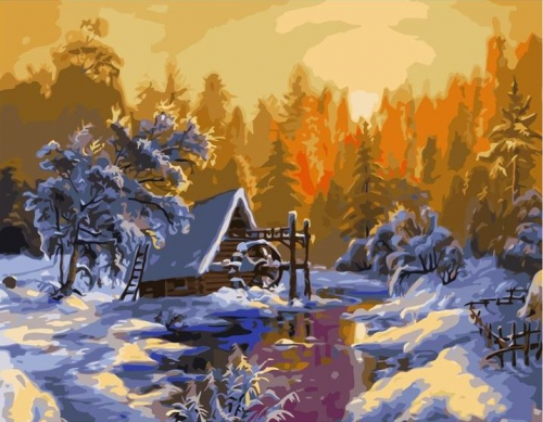 Картины по номерам 40х50 Домик в зимнем лесу