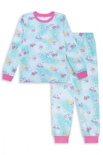 Пижама для девочки Розовый (фуфайка с длинным рукавом, брюки) (Интерлок,  100 % хлопок)