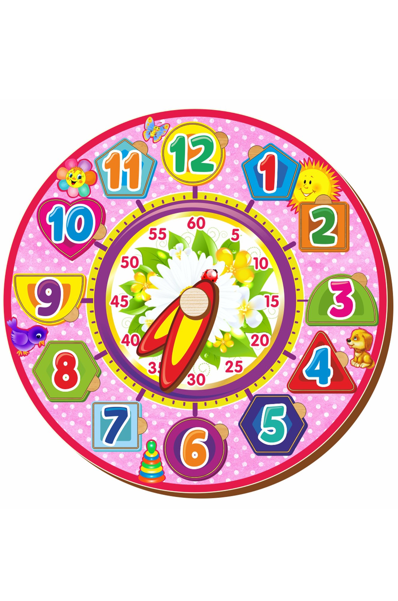 Детский циферблат. Рамка-вкладыш Woodland часы 4 (094204), 12 дет.. Игрушечные часы. Макет часов. Часы обучающие для детей.
