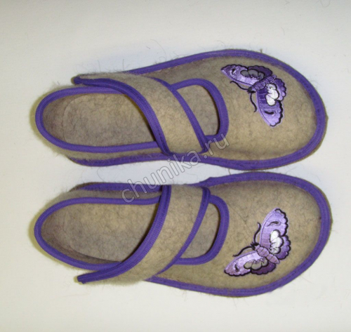 Сандалии войлочные фиолетовые с бабочкой