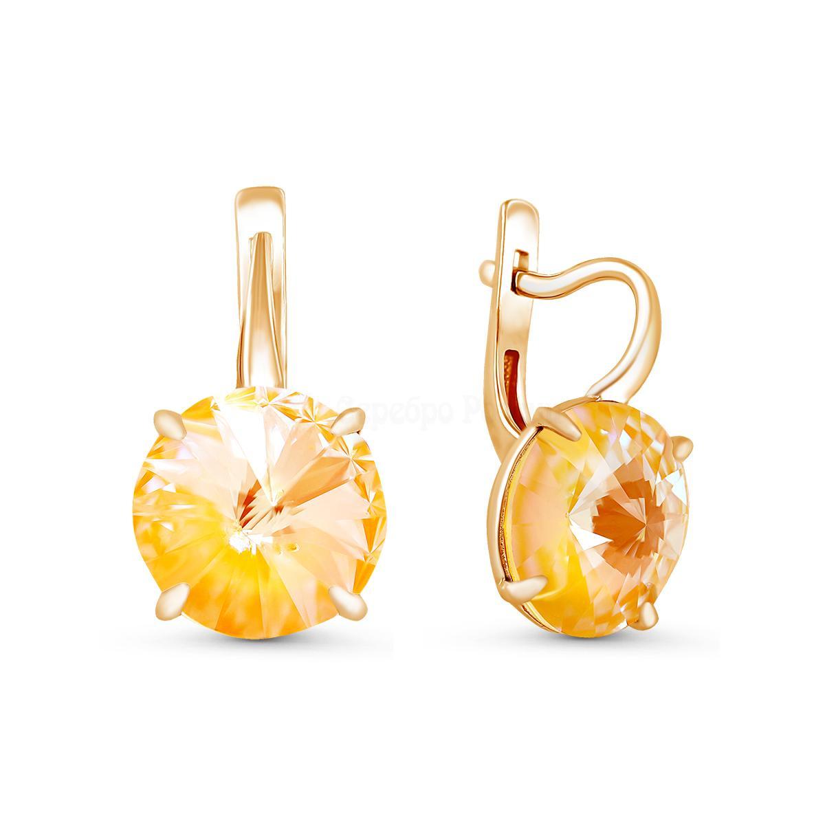 Серьги из золочёного серебра с кристаллами Swarovski Солнечный свет 925 пробы с-002з-001L141D