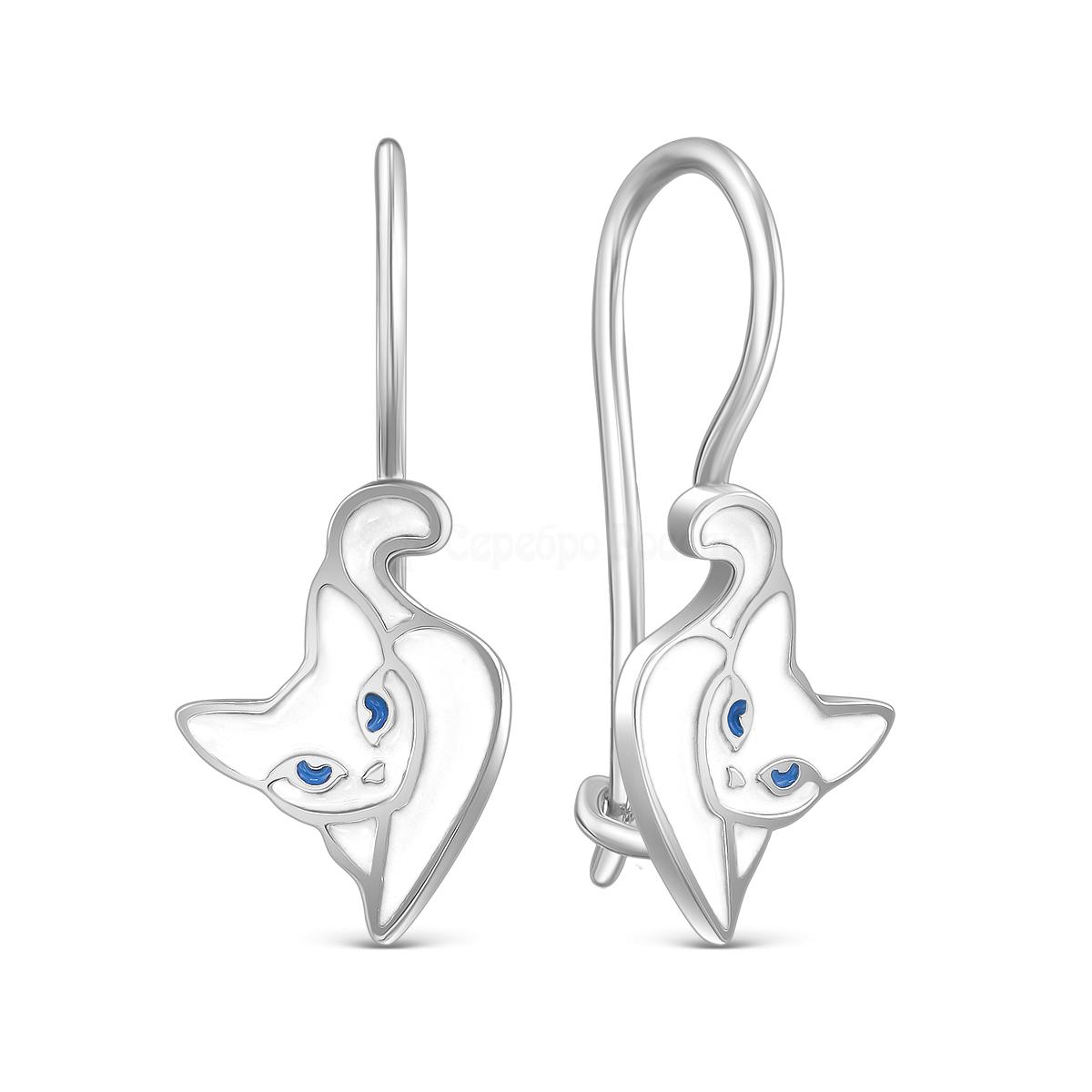 Серьги детские из серебра с эмалью родированные - Кошки 925 пробы 5061эр2
